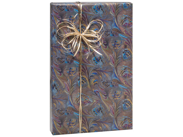 Marbled Feathers Wrapping Paper 24"x417', Half Ream Roll