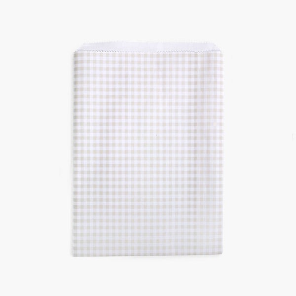 Beige Gingham Paper Merchandise Bags, 4.75x6.75", 100 Pack