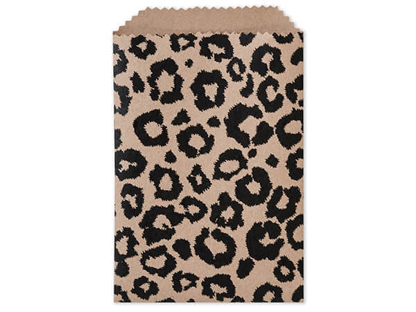 100 black & brown leopard design,animal print flat merchandise bags 6 x 9 inches 