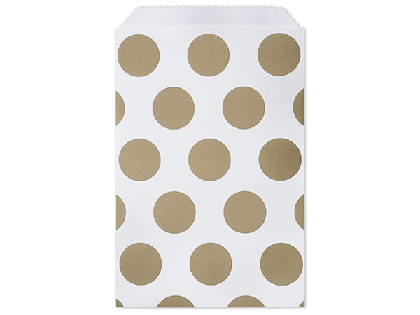 Gold Polka Dots Paper Merchandise Bags, 6.25x9.25" 100 Pack
