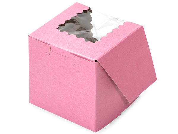 4x4x4" Pink Window Cupcake Bakery 10 Pk 1-piece Lock Corner Box