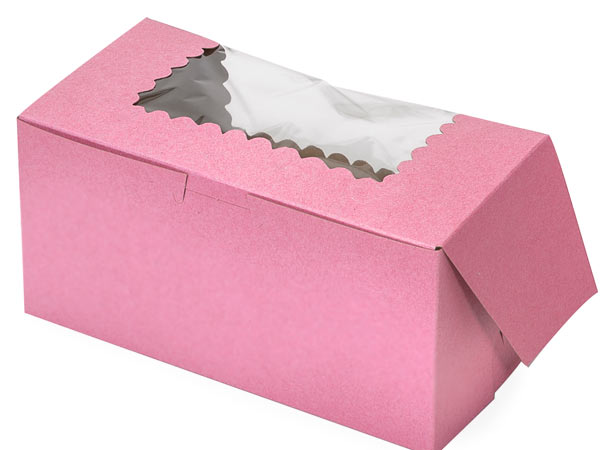 *8x4x4" Pink Window Bakery Boxes 10 Pk 1-piece Lock Corner Box