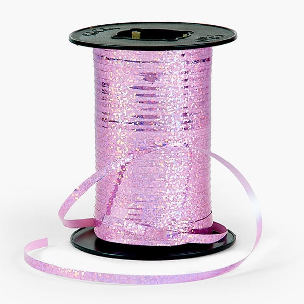 Holographic Pink Rose Glitter Curling Ribbon, 3/16"x260 yards