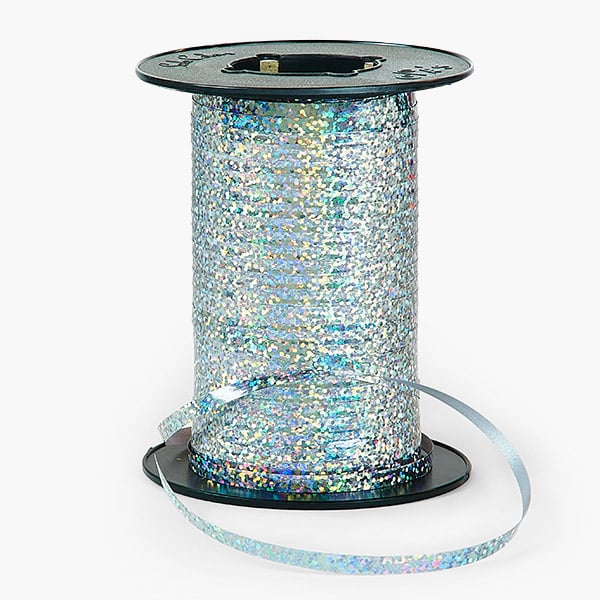 Holographic Silver Glitter Curling Ribbon, 3/16"x260 yards