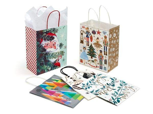 Festive Christmas Gift Bags, Cub Assortment,8x4.75x10" 25 Pack