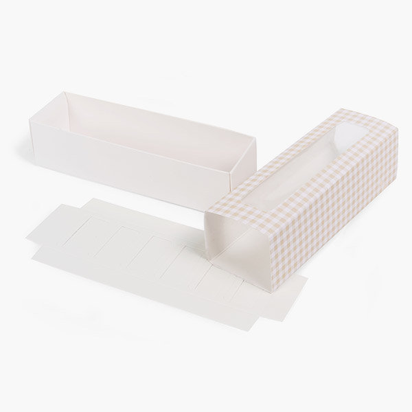 Beige Gingham Macaron Box Set, 8.25x2.5x2", 10 Pack