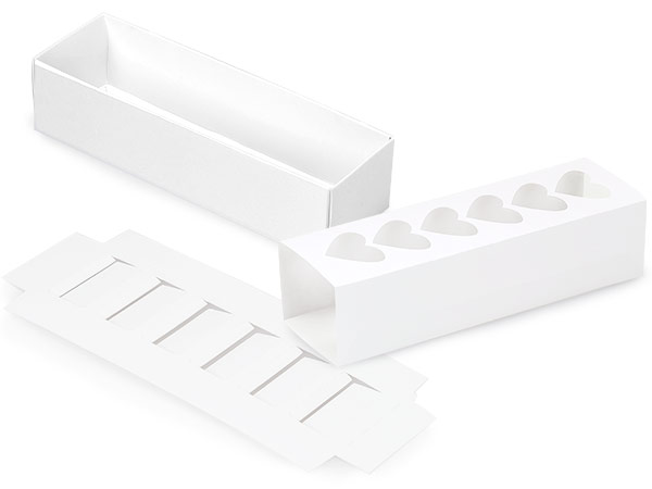 White Heart Macaron Cookie Box Set, 8.25x2.5x2", 10 Pack