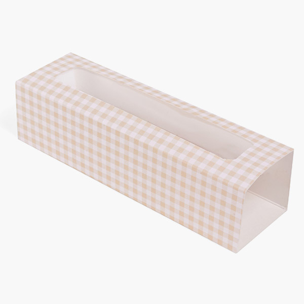 Beige Gingham Macaron Cookie Sleeve w/Window, 8.25x2.5x2", 100 Pk
