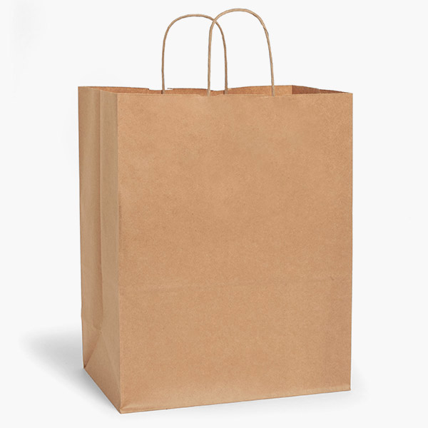 Natural Brown Kraft Shopping Bags, Medium 13x7x15", 100 Pack