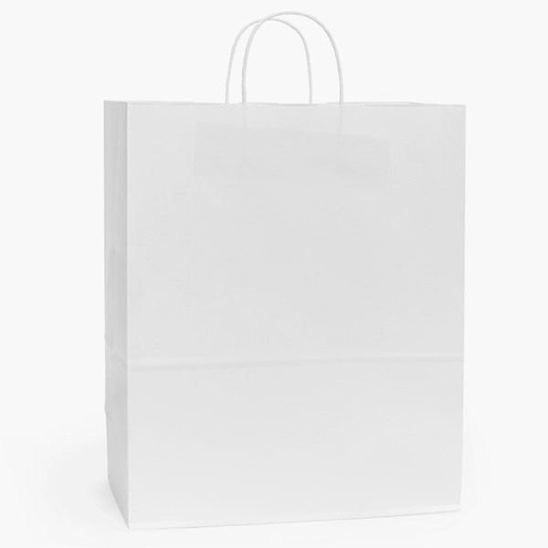White Kraft Paper Shopping Bags, Medium 13x6x16", 100 Pack