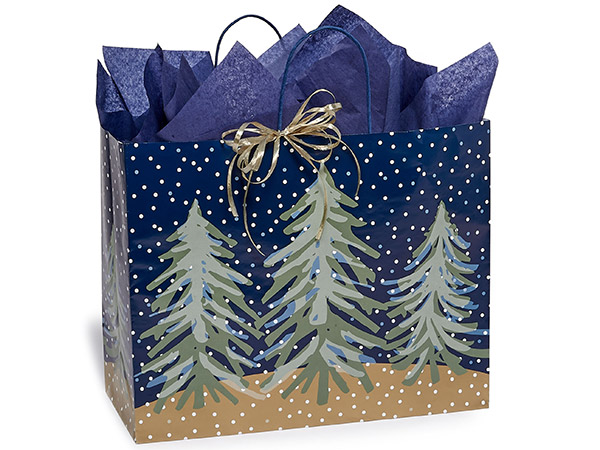 WRAPAHOLIC 13 Christmas Large Gift Bag with Card and Tissue Paper - Dark  Blue Winter Woodland with Gold Foil 