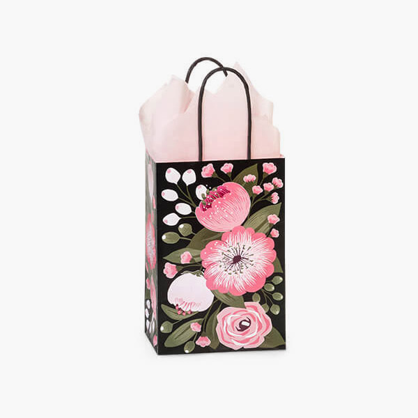 Moonlit Blooms Paper Gift Bags, Rose, 5.5x3.25x8.5", 100 Pack