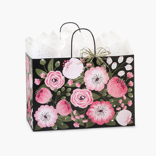 Moonlit Blooms Paper Gift Bags, Vogue, 16x6x12", 100 Pack