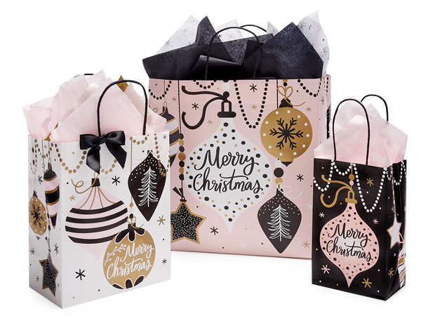 Merry Ornaments Paper Gift Bag Assortment, 125 Pack