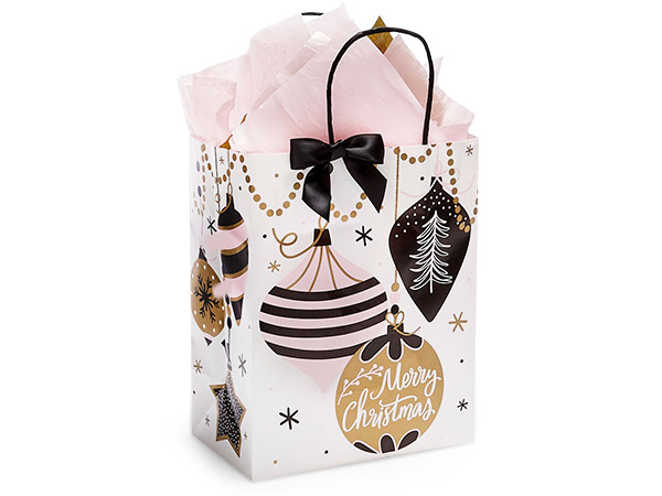 Merry Ornaments Paper Shopping Bag Cub 8x4.75x10", 25 Pack