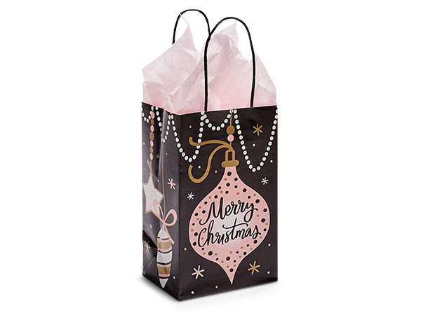 Merry Ornaments Paper Gift Bag, Rose 5.25x3.50x8.25", 25 Pack