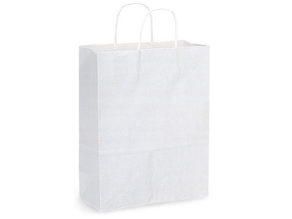 White Kraft Paper Shopping Bags, Carrier 10x5x13", 25 Pack