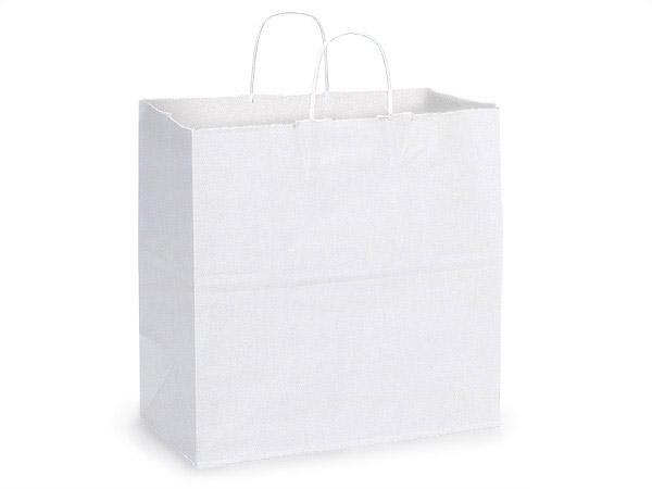 White Kraft Paper Shopping Bags, Filly 13x7x13", 25 Pack