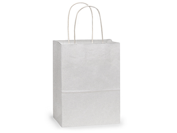 White Kraft Paper Shopping Bags, Cub 8x4.75x10", 25 Pack