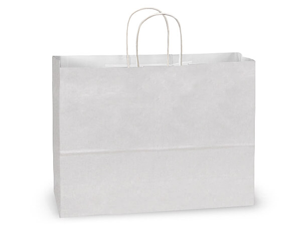 250 PCS White Tote 13x7x13" Kraft Paper Retail Shopper Gift Bag Shopping Bags 