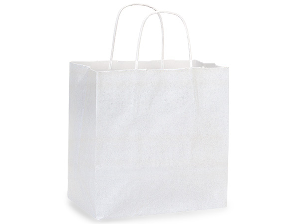 White Kraft Paper Shopping Bags, Junior 8x5x8", 25 Pack