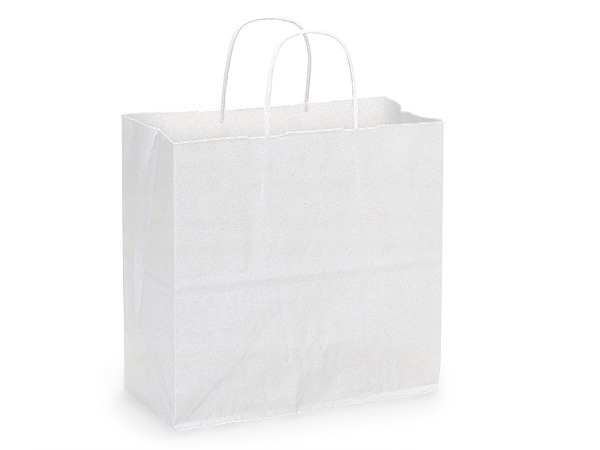 White Kraft Paper Shopping Bags, Joey 10x5x10", 25 Pack