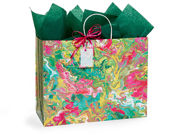 Marble Splash Paper Gift Bags, Vogue 16x6x12", 200 Pack