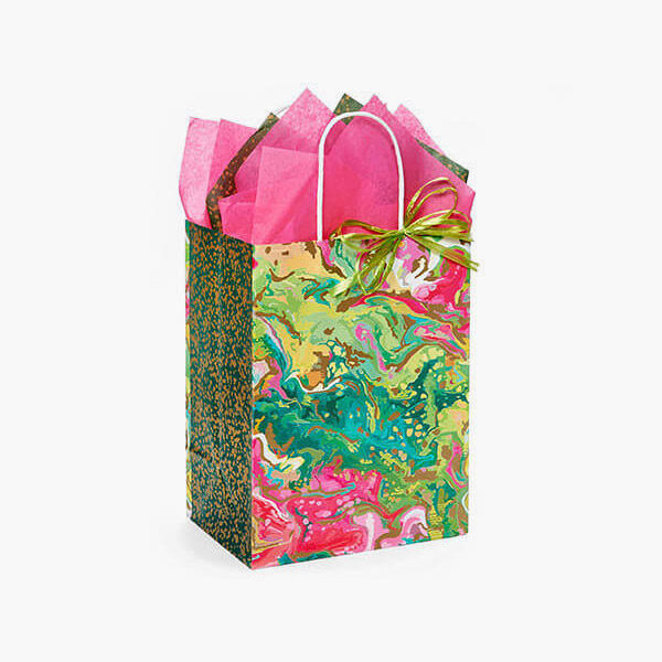 Marble Splash Paper Gift Bags, Cub 8x4.75x10", 100 Pack