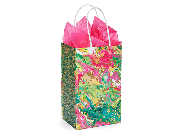 Marble Splash Paper Gift Bags, Rose 5.25x3.50x8.25", 25 Pack