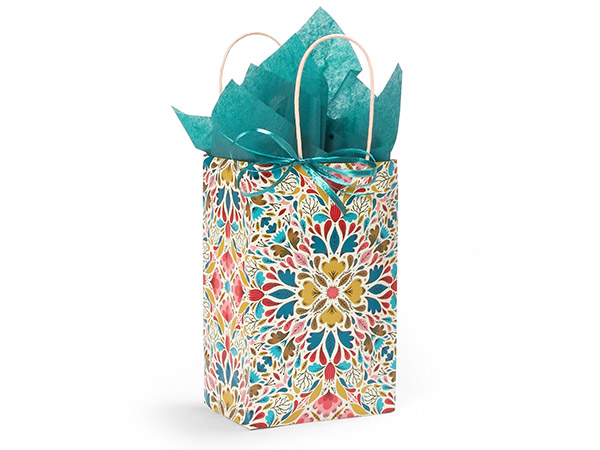 Mosaic Tile Paper Gift Bags, Rose 5.25x3.5x8.25", 250 Pack