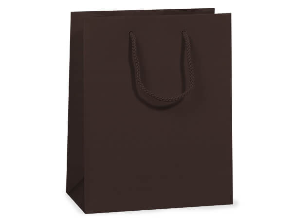 Pack of 100, Solid Black Matte Medium Gift Bags 13 x 5 x 10 w/Cardboard Bottom Inserts & Coordinating Cord Handles