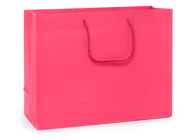 Hot Pink Matte Gift Bags, Medium 13x5x10", 100 Pack