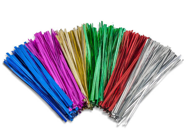 Pack of 100 4 / 10cm Metallic Twist Ties Red Gold Purple & Green Blue Available in Silver Metallic Red 