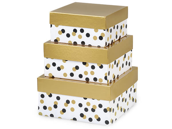 Golden Dots Nested Boxes, Large 3 Piece Set