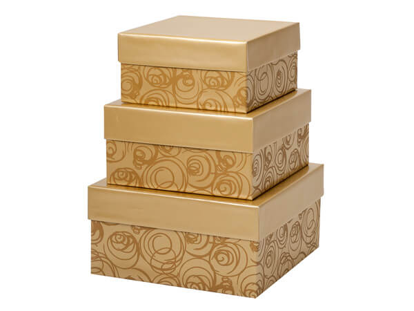 Golden Scroll Nested Boxes, Large 3 Piece Set