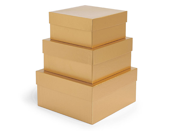 Matte Gold Nested Boxes, Large 3 Piece Set