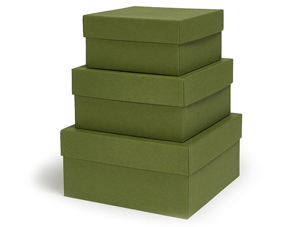 Olive Green Nested Boxes, Large 3 Piece Set