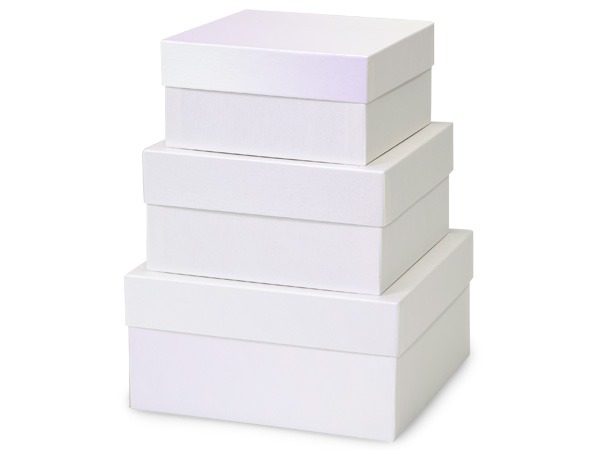 Pearl White Nested Boxes, Large 3 Piece Set