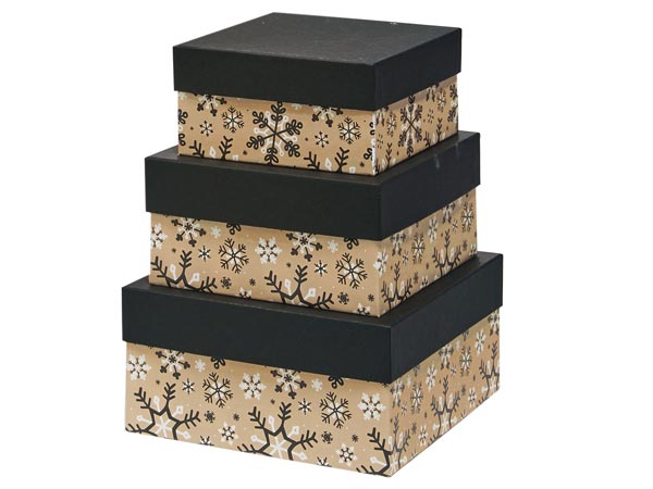 Rustic Snowflake Nested Boxes, Large 3 Piece Set