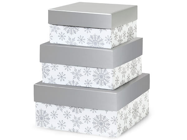 Silver Snowflakes Nested Boxes, Large 3 Piece Set