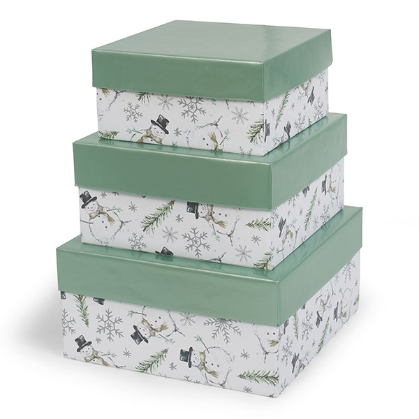 Silver Snowman Nested Boxes, Large 3 Piece Set
