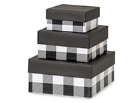 Wood Gift Boxes Set of 3 Distressed White with Black Buffalo Plaid