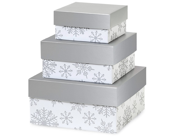 Silver Snowflakes Nested Boxes, Small 3 Piece Set