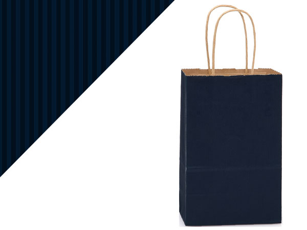 Navy Blue Shadow Stripe Kraft Bags, Rose 5.5x3.25x8.375", 250 Pack