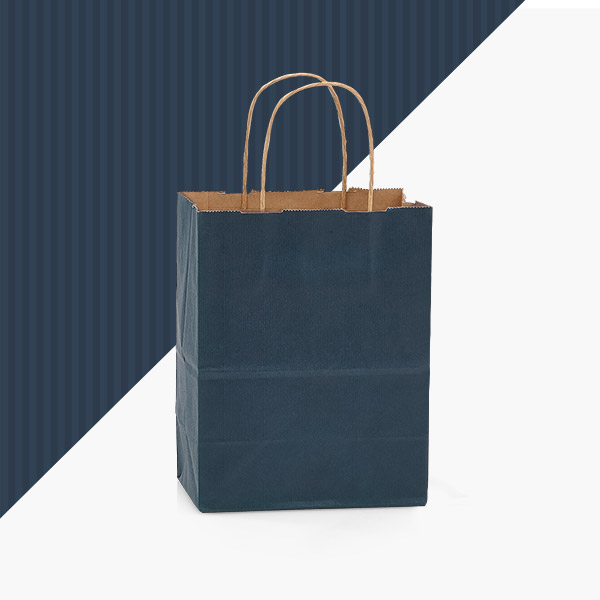 Navy Blue Shadow Stripe Kraft Bags, Cub 8x4.75x10.5", 100 Pack