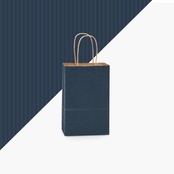 Navy Blue Shadow Stripe Kraft Bags, Rose 5.5x3.25x8.375", 100 Pack