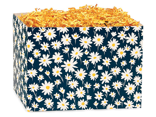 Navy Daisy Basket Boxes, Large 10.25x6x7.5", 6 Pack