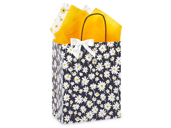 Navy Daisy Paper Shopping Bag Cub 8x4.75x10", 25 Pack