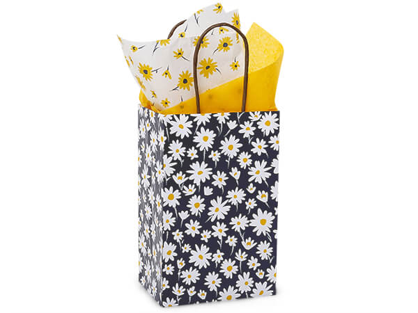 Navy Daisy Paper Shopping Bag Rose 5.25x3.50x8.25", 25 Pack
