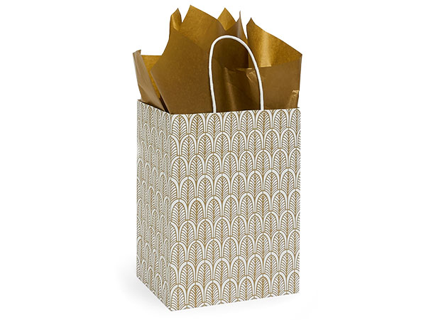 Nouveau Gold Paper Gift Bags, Cub 8x4.75x10", 250 Pack